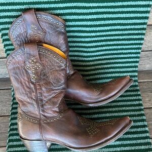 Old Gringo Brown Cross Studded Heeled Boots